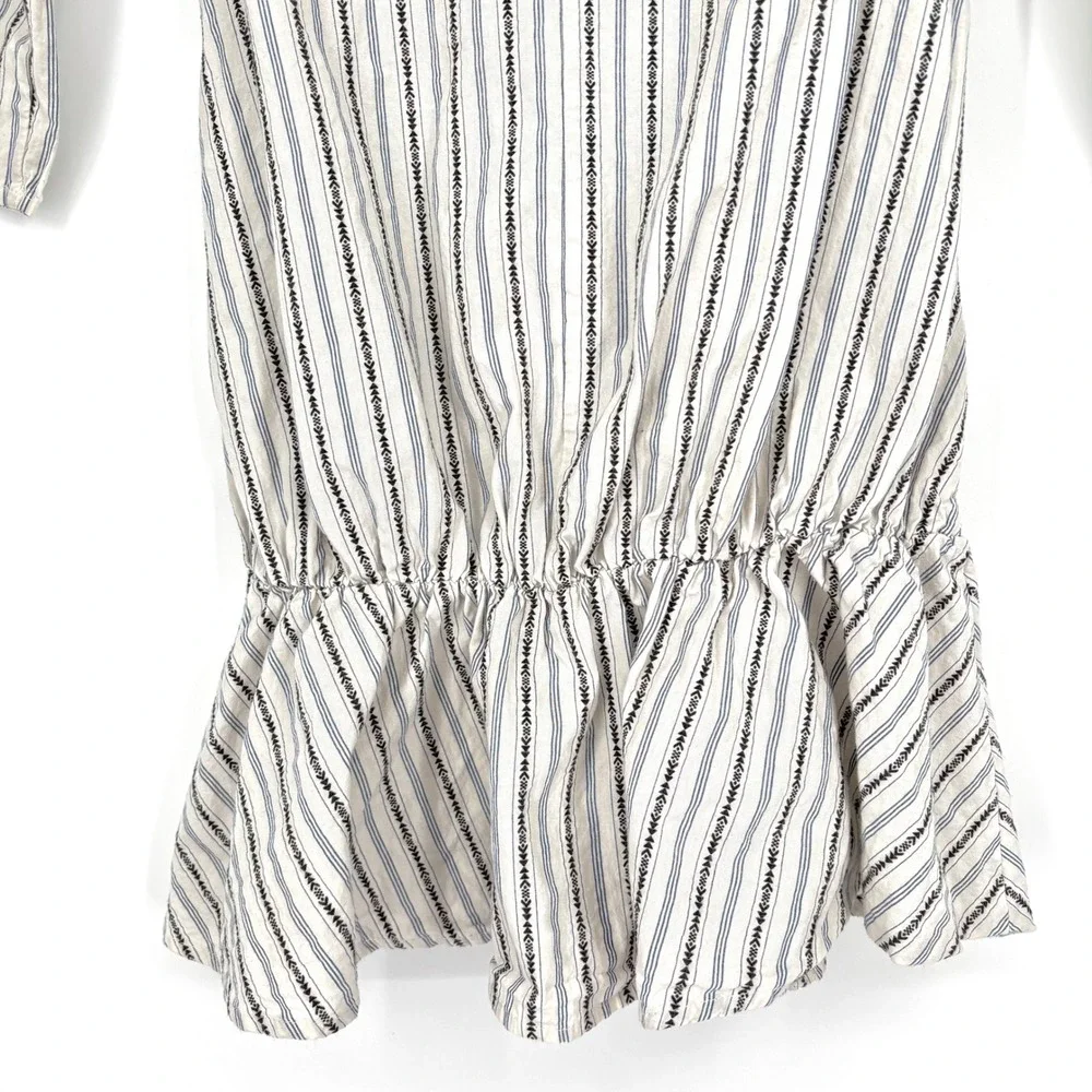 Boy + Girl 100%‎ Cotton Striped Dress Sz 8 Cream Blue Drop Waist Made in USA